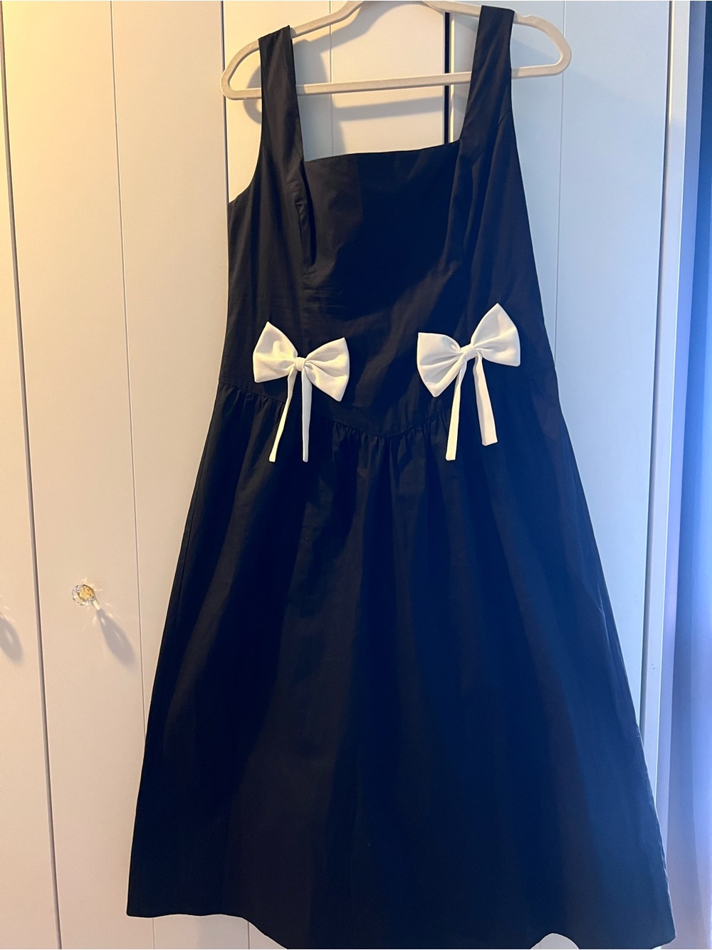 Aqua Black Maxi Dress with White Bow Accents